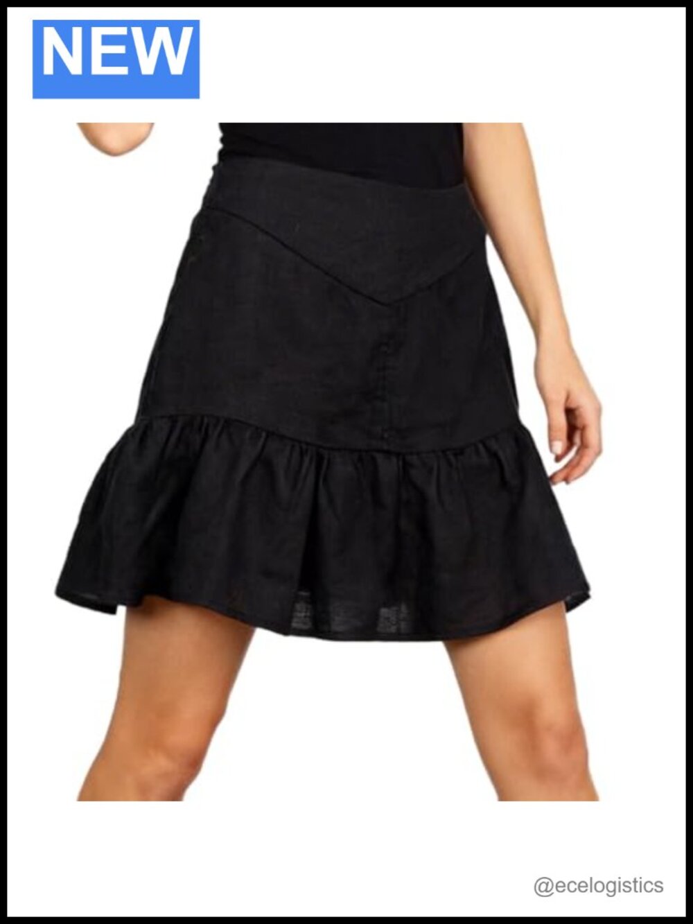 100% Linen High Rise Ruffle Mini Skirt A-Line Side Zipper